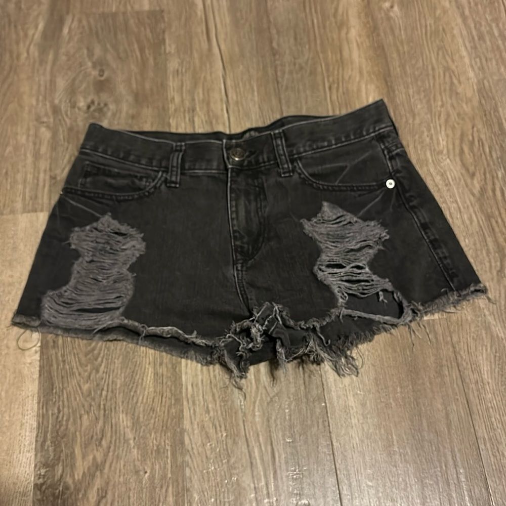 Express Black Distressed Denim Jean Shorts Size 6 High Rise Cutoff Frayed Hem